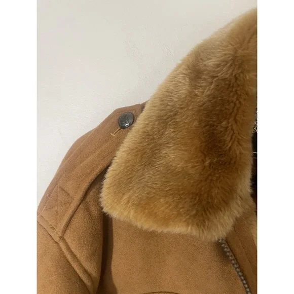Bare Fox Brown Faux Suede Faux Fur Collar Men XL Lined Coat Size Barn Coat Y2K